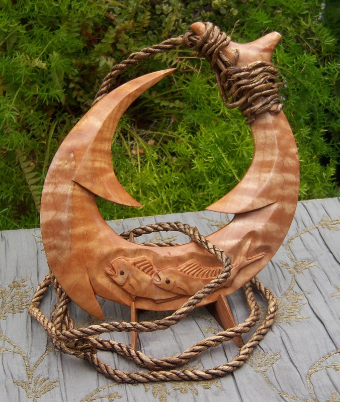 African Hand Carved Wooden Fish Gaff Hook